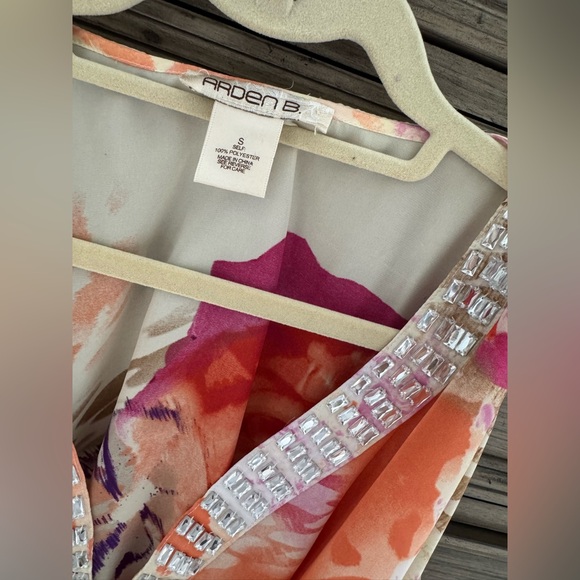 Arden B Silky Floral Embellished Mini Dress Cold Shoulder Tunic Small Pr… - Picture 4 of 13